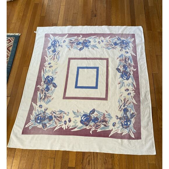 Vintage Floral Tablecloth Iris Pedigree By Thomaston Mills MCM Cotton 1960s - Picture 2 of 11